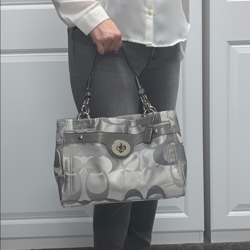 Vintage Coach Gray Fabric Satchel w/leather trim.